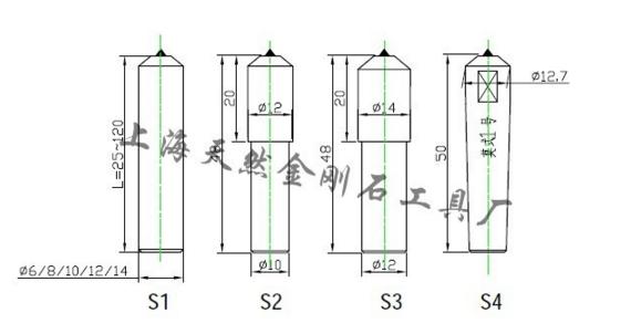 莫氏錐度金剛筆尺寸及其他柄體尺寸圖